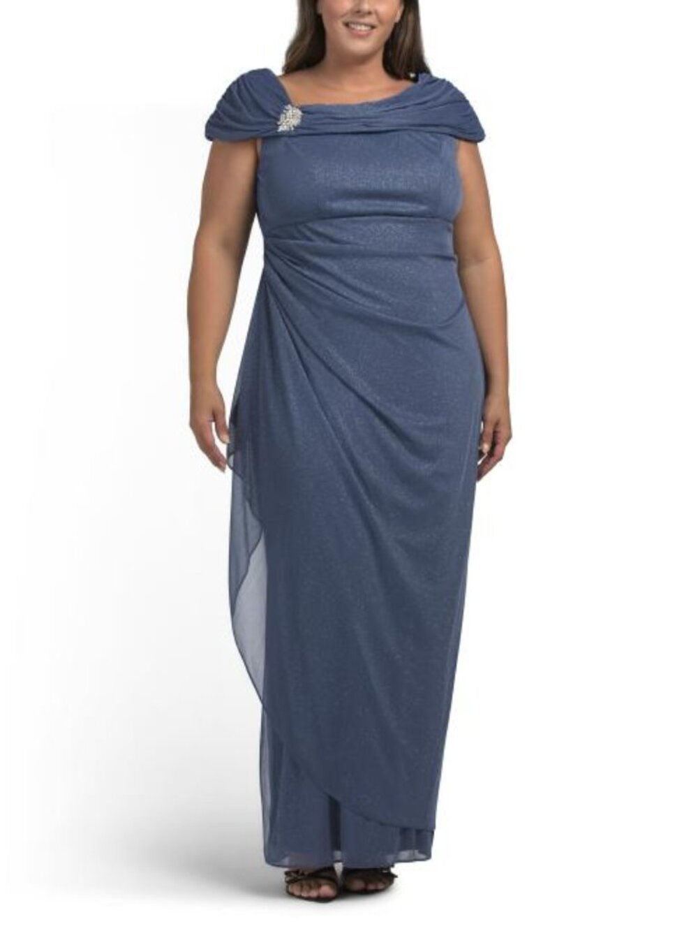 ALEX EVENINGS Plus Long Sleeveless Dress With Embellished Ruched Neck